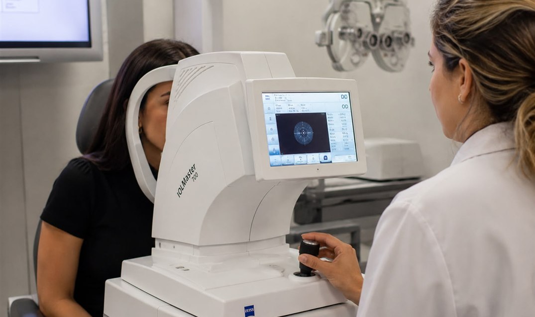 Exame de biometria óptica na Raro Clínica da Visão